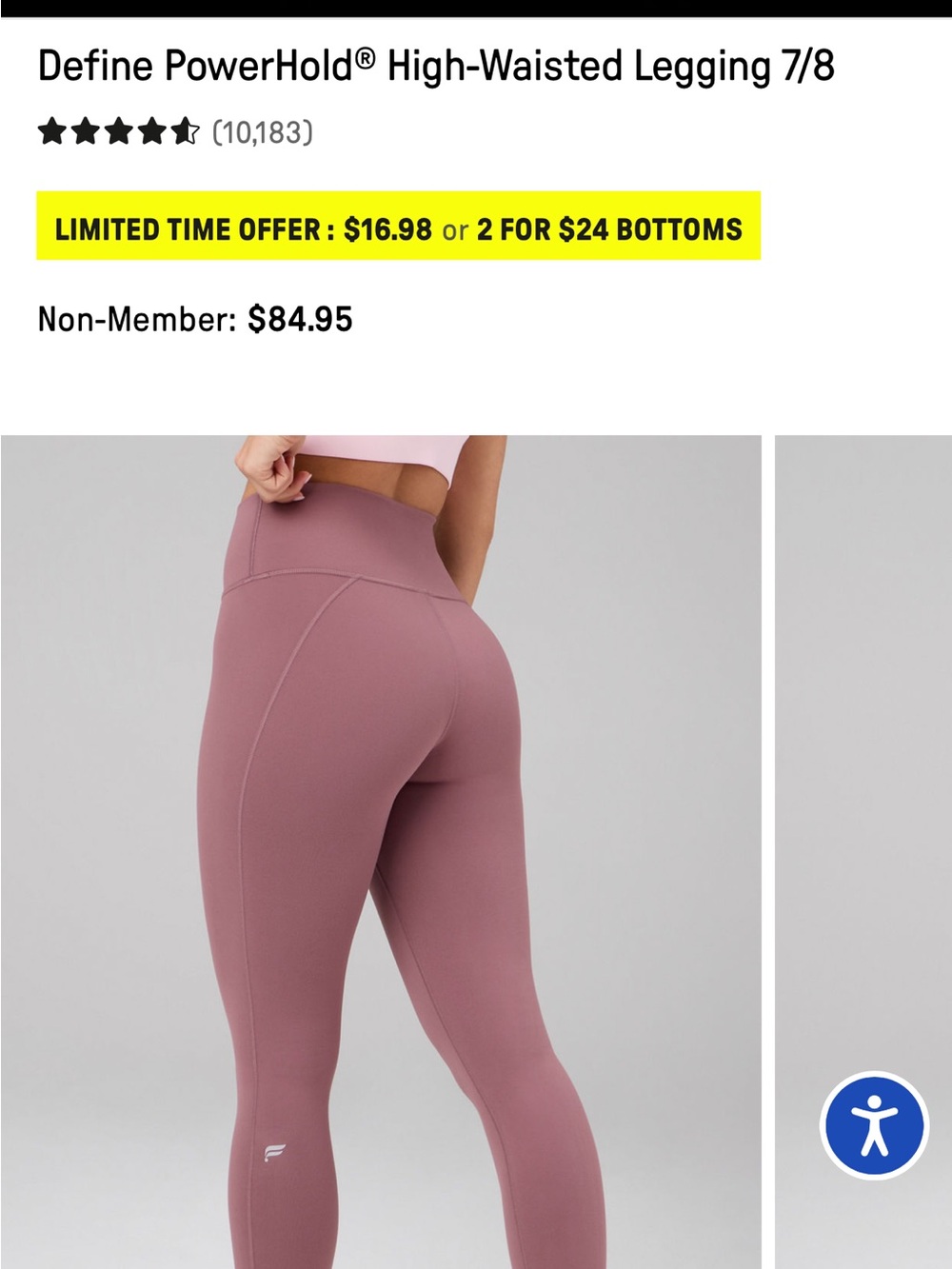 Fabletics Mauve High-Waisted 7/8 Legging